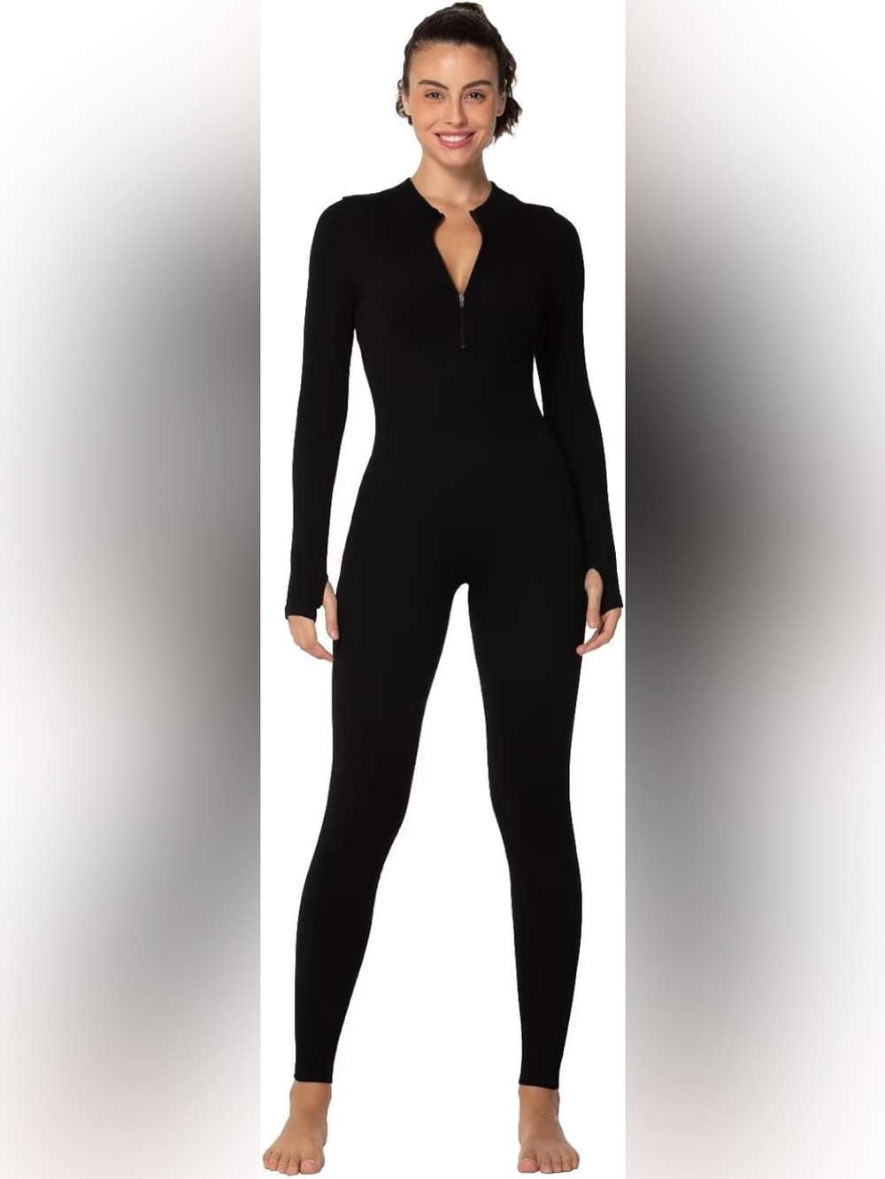 NWOT Jumpsuit Casual Yoga Workout Zip Front Bodycon, Legging Fit & Thumbhole